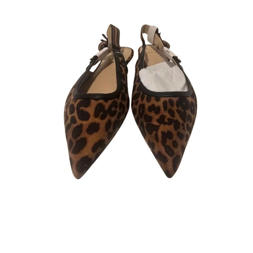 Leopard Print Pointed-Toe Slingback Flats With Bow Accent Size 7.5